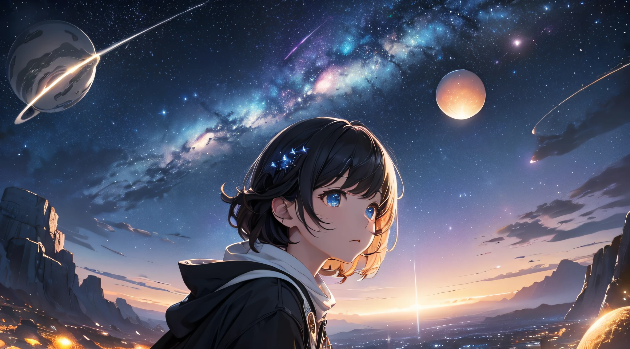 Anime girl staring at the stars in the sky - SeaArt AI