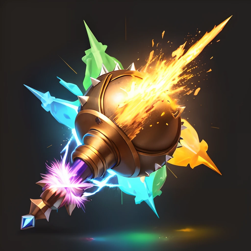 A mace that has green spikes of energy off a smooth metal ball