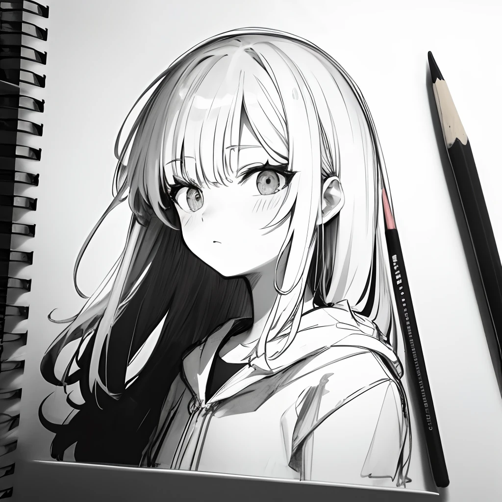 sketching，Black and white pencil，character sketch
