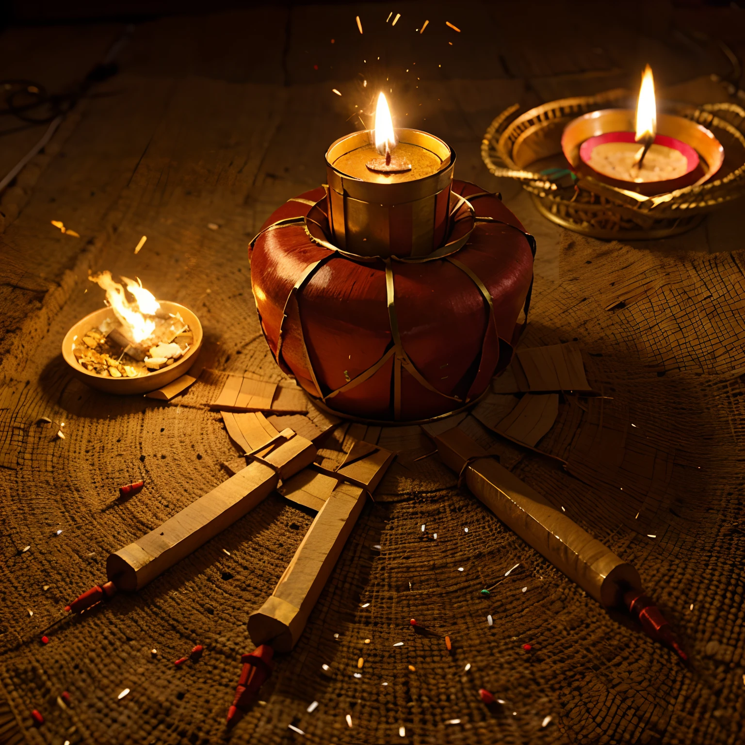 Diwali diya and bursting firecrackers