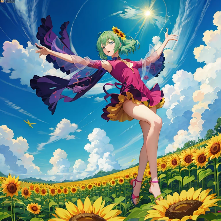 Anime girl in a flower garden with open arms, girl dancing in a flower field, Beautiful sunflower anime girl, Beautiful anime, anime style 4 k, beautiful anime artwork, Anime! 4K, Anime! 4 k, official anime artwork, official artwork, high definition anime art, Anime visuals of cute girls, anime moe art style, beautiful anime art