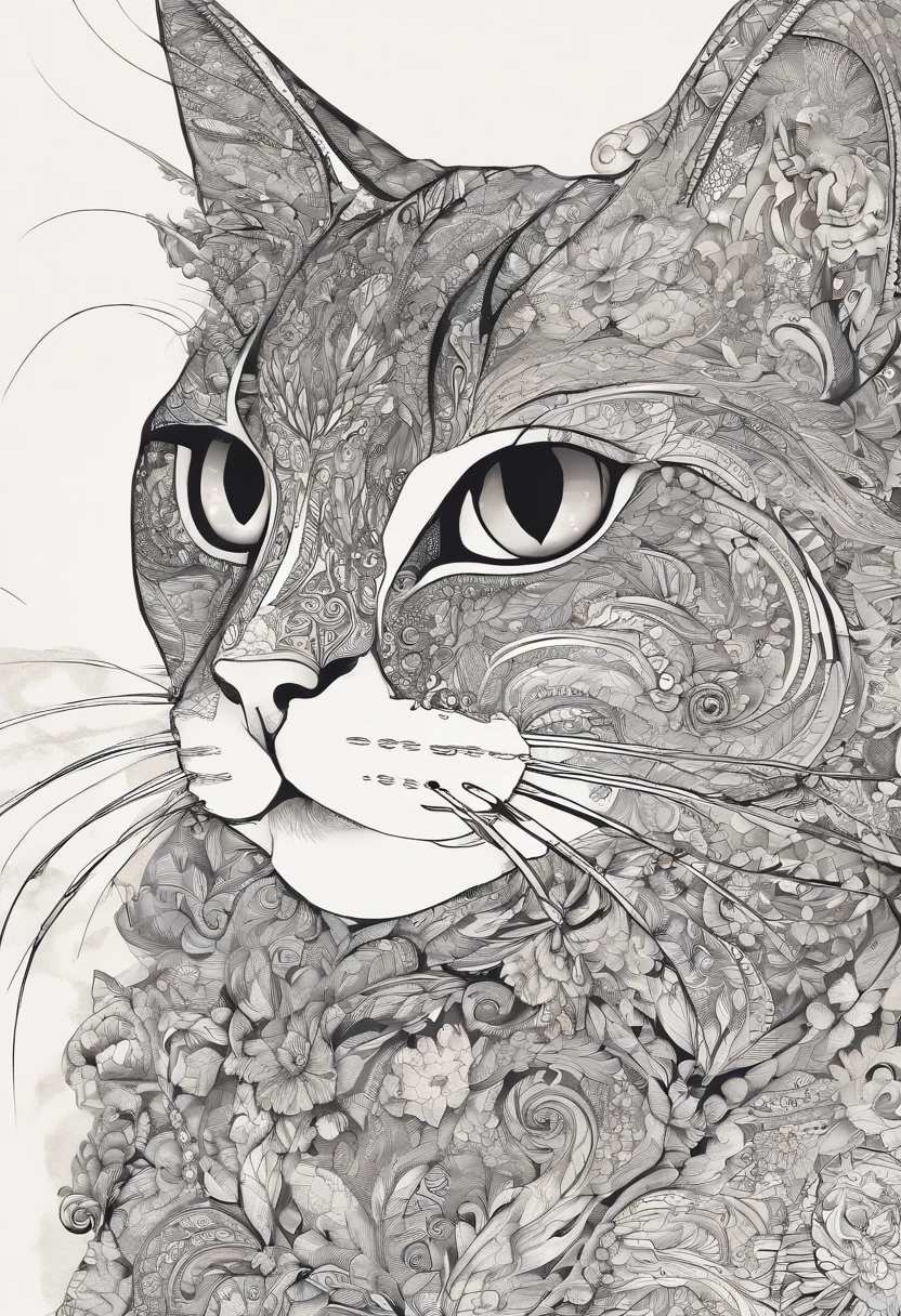 Zentangle style cat、masterpiece、top-quality、hightquality、hight resolution、16K、RAW、超A high resolution、The ultra-detailliert、detaile、extremely delicate and beautiful、A highly detailed、