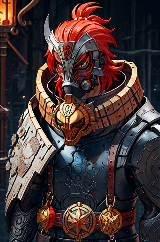 scruffy from futurama, shaman, wearing mask made of wood, portrait