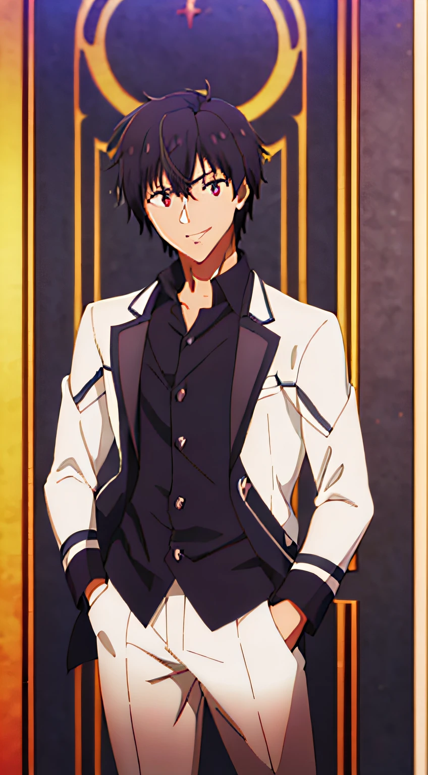 <lora:ironcatlora4FateStay_v10:1> (masterpiece:1.4), (best quality:1.4), 1boy, solo, 
(kotomine kirei:1.2), brown hair, gold cross necklace, brown eyes, upper body, grin, smile, smirk, arms behind back, long jacket, black shirt, black pants,  purple coat, manly, parted bangs, bangs,
looking at viewer, upper body, 
city, cityscape, sky, night