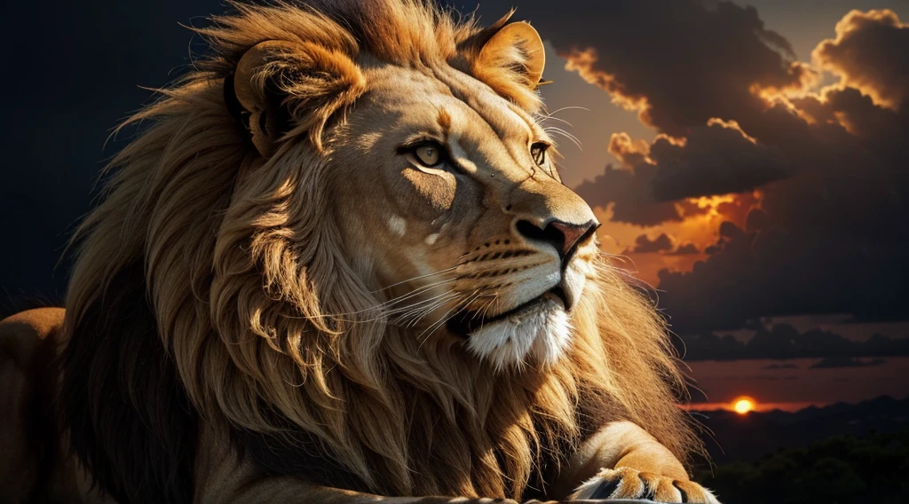 Lion, beauty Lion, naturais, Natureza, Natureza, Linda, renderizado, fotorrealista, UltraHD, 4k, texturasdetalhadas, thunders, sombras detalhadas, cores detalhadas, por do sol, sol se pondo, Sunset, Natureza Linda, fundo preto, por do sol, contraste detalhado, contraste realista, alta resolução, cores detalhadas, fogo, eletricidade, divina criatura, 8k, 16K, Nitidez detalhada, textura detalhada,