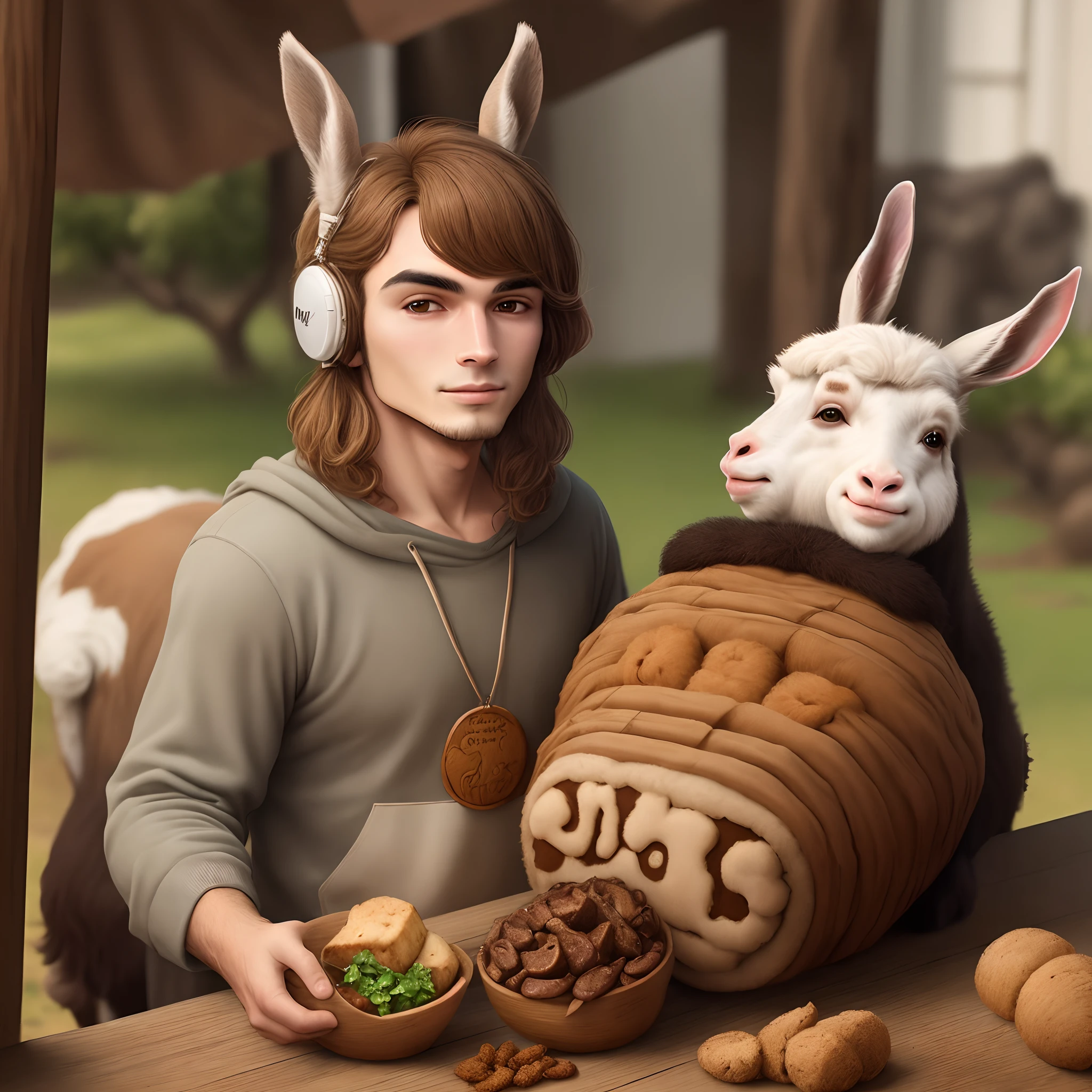 Um cabrito com o pelo marrom e chifres roxos