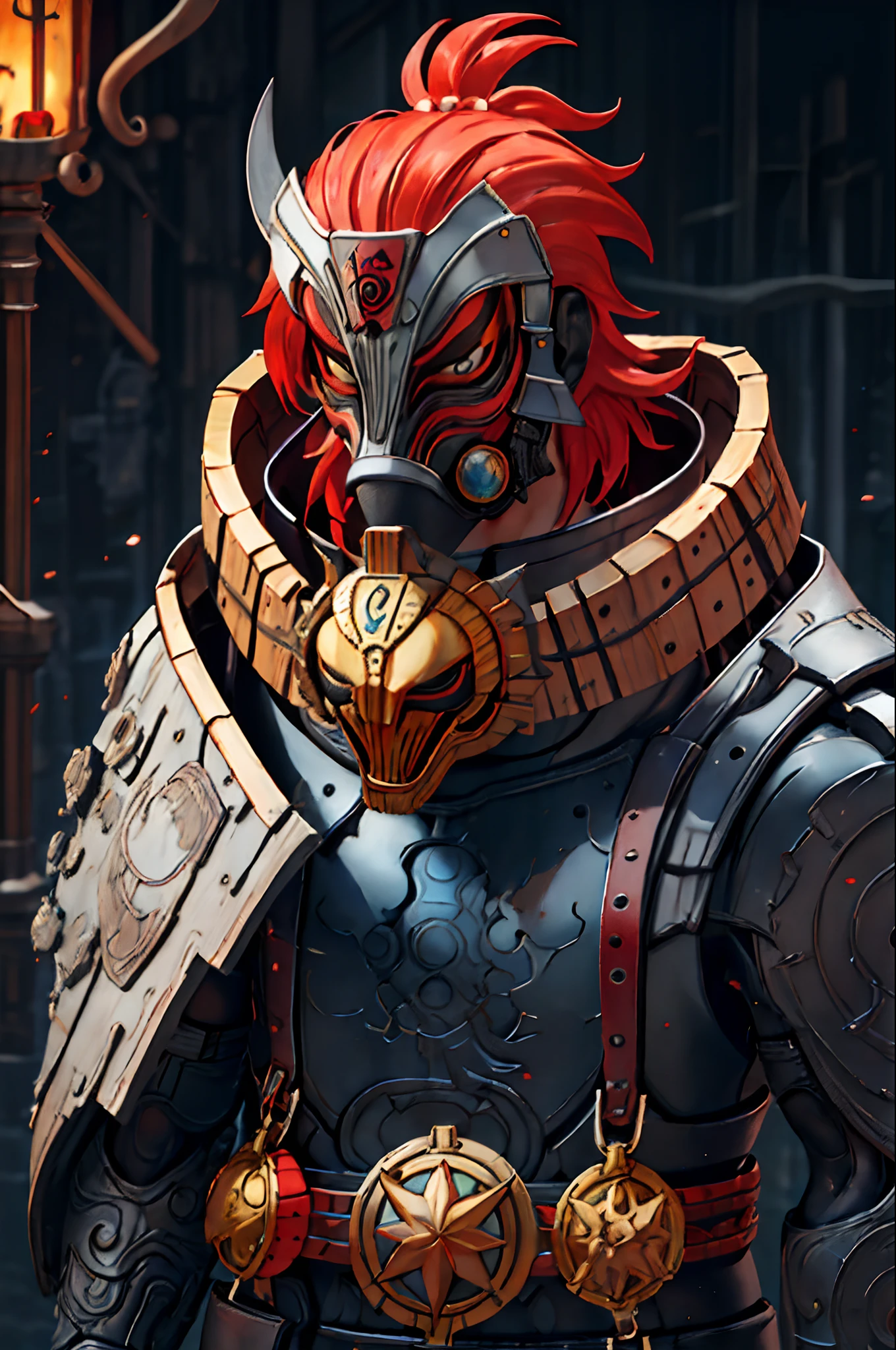 scruffy from futurama, shaman, wearing mask made of wood, portrait