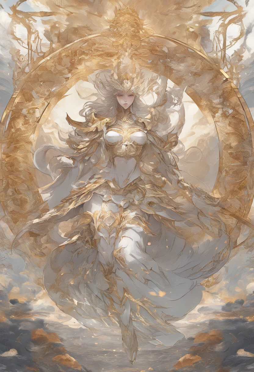 a woman is photographing her face, in the style of dmitry kustanovich, delicate modeling, photobashing, felicia simion, uhd image, glittery and shiny golden jelwery, golden armor, golden clothes, full body clothes