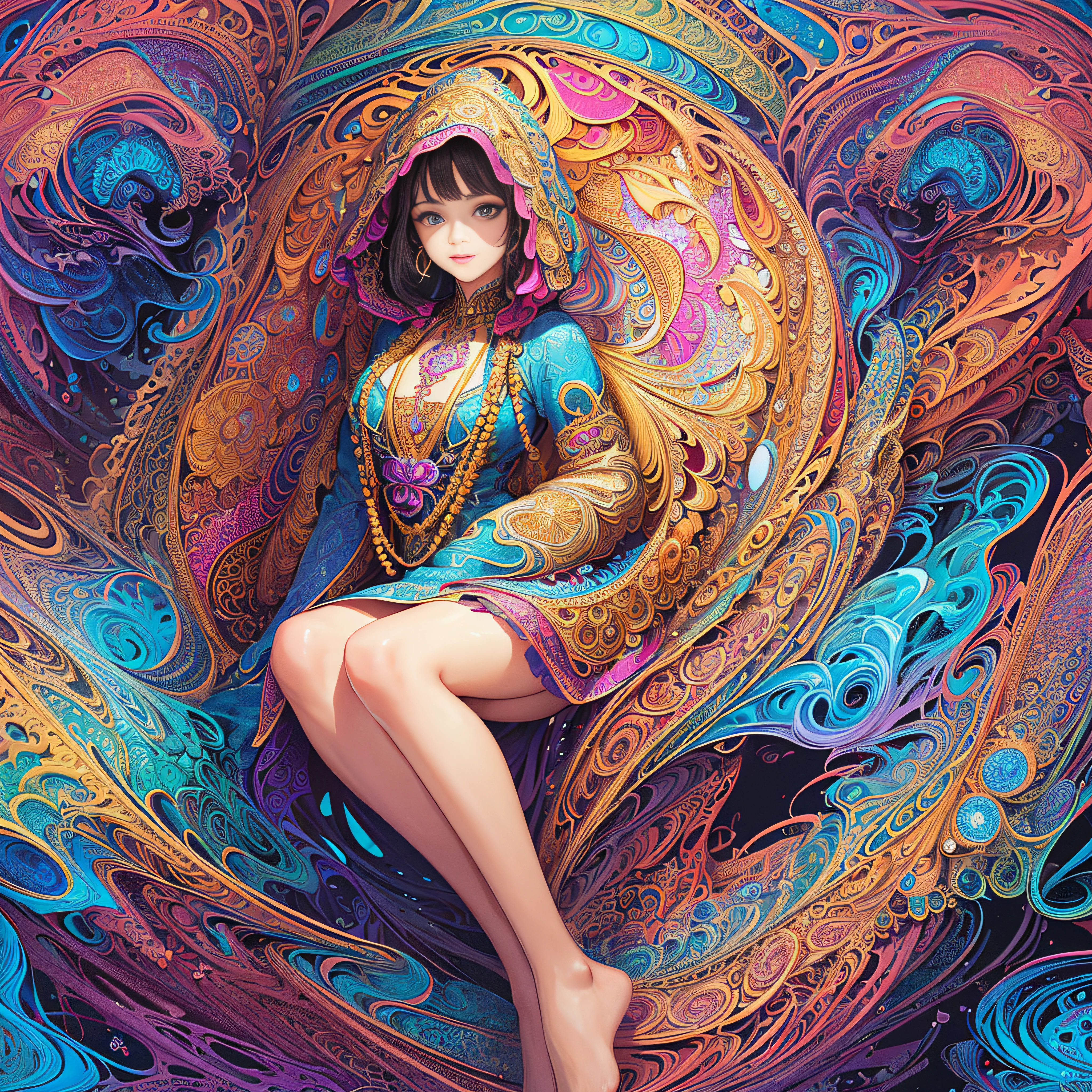 (masterpiece, top quality, best quality, official art, beautiful and aesthetic:1.2), (1girl:1.3), extremely detailed,(fractal art:1.2),colorful,highest detailed,(zentangle:1.2), (dynamic pose), (abstract background:1.5), (treditional dress:1.2), (shiny skin), (many colors:1.4), upper body