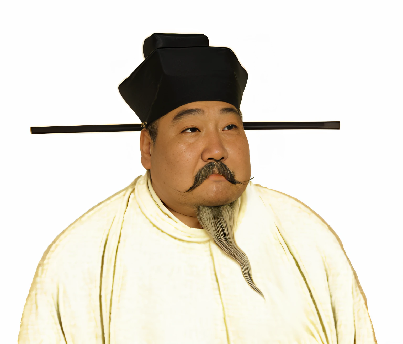 A man in a hat,He has the image of a stick on his head, by Xuande Emperor, round portruding chin, inspired by Emperor Huizong of Song, by Emperor Huizong of Song, feng shu, Ming dynasty, hua cheng, inspired by Xuande Emperor, pan ren wei, tian zi, inspired by Dong Yuan, tang mo,White silk robes