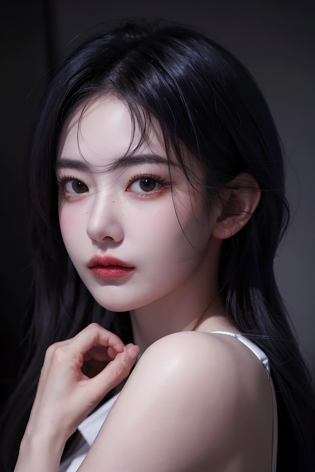 Best quality, masterpiece, ultra high res, (photorealistic:1.4), raw photo, 1girl, in the dark, deep shadow, low key, cold light