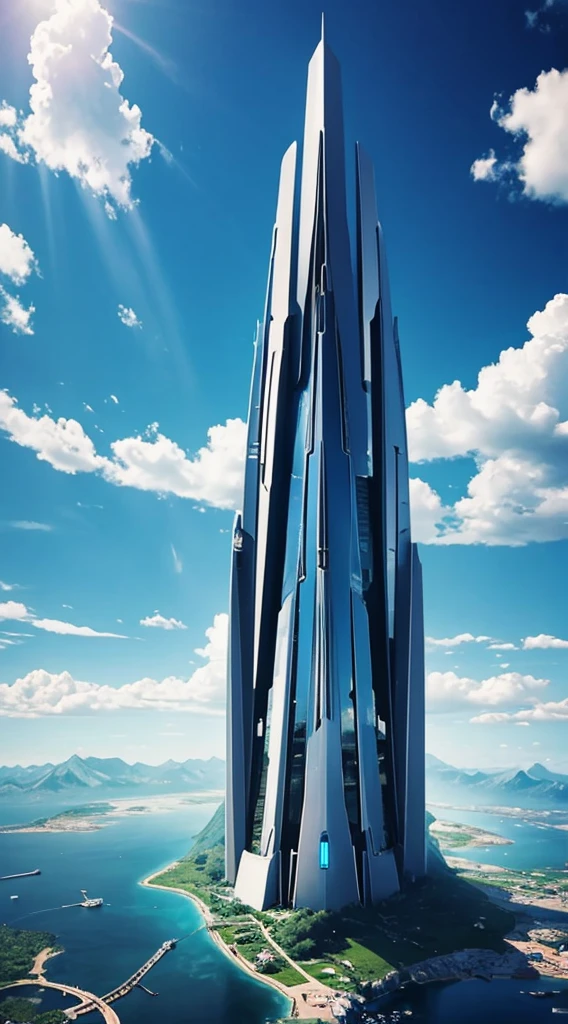 Heaven, Clear skies, blue open sky, Less clouds,City of Progress, futuristic cities, Utopian world, Awesome bright colors, , The future of utopia, ighly detailed, nffsw, parfait, Impressive progressive architecture, The perfect world, Reflective surfaces, Subsurface Dispersion, Beyond imagination, 8K,, wide angles, Divine Rays, World of Dreams、Sci-fi world、kosmos