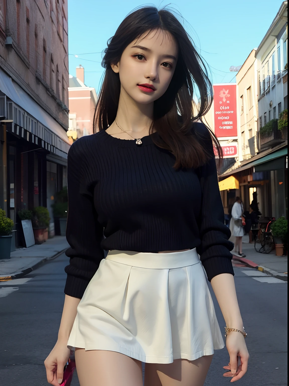 young girl, long hair realistic, vivid image, masterpiece, (best quality: 1.2), hyper detail, realistic, hd, high quality, cinematic light, ray tracing, ultra high resolution, uhd, (ultra lifelike: 1.5,), complex detail, detailed texture, fine detail, high quality shadows, beautiful skirt, full body, standing, panties walking, sexy pose, seductive pose, thin hips, long legs, small chest.