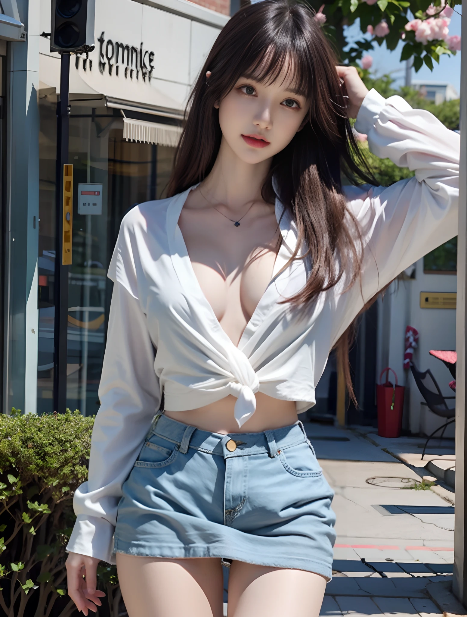 young girl, long hair realistic, vivid image, masterpiece, (best quality: 1.2), hyper detail, realistic, hd, high quality, cinematic light, ray tracing, ultra high resolution, uhd, (ultra lifelike: 1.5,), complex detail, detailed texture, fine detail, high quality shadows, beautiful skirt, full body, standing, panties walking, sexy pose, seductive pose, thin hips, long legs, small chest.