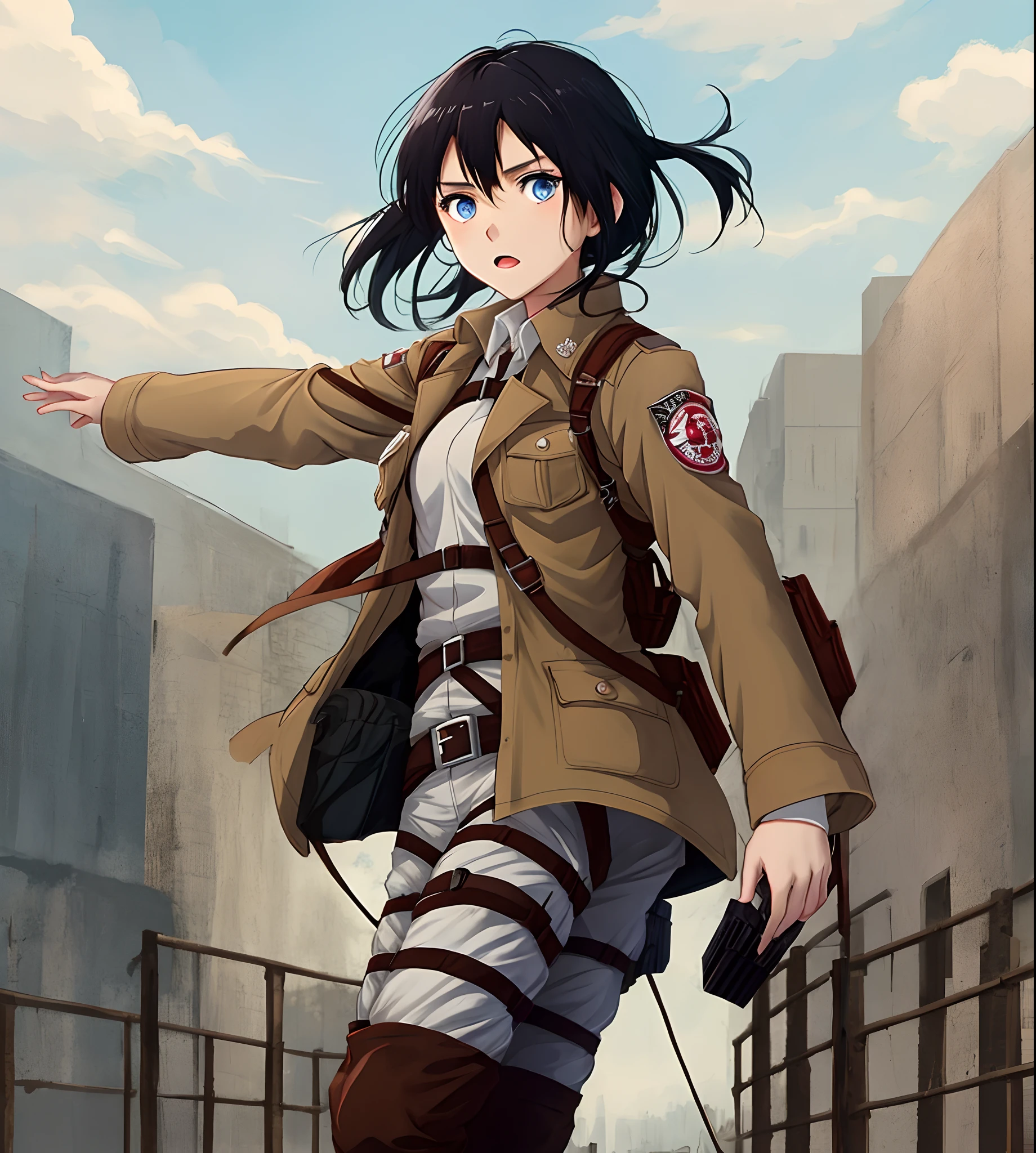 attack on titan, girl, blue eyes, white girl, black hair