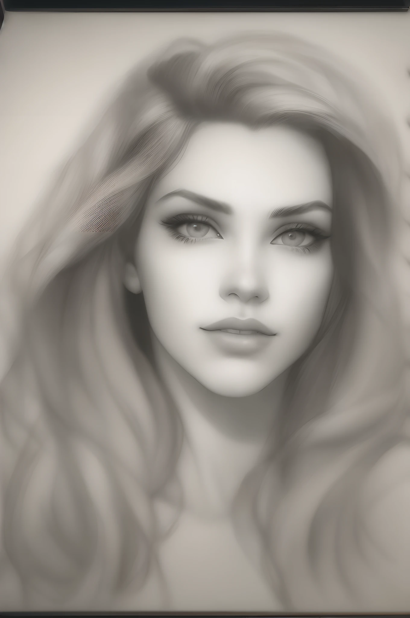 (Portrait sketch,1womanl,sketching:1.5),A pencil on paper,A painting of a woman with long hair , artgerm portrait, drawn in the style of artgerm, Charlie Bowater style, Charlie Bowater's art style, Stanley Art Style, art-style, Not an art style, Lapis lazuli drawings, Rustic, black andwhite, Drafts that are public, Not finished, Canson Paper