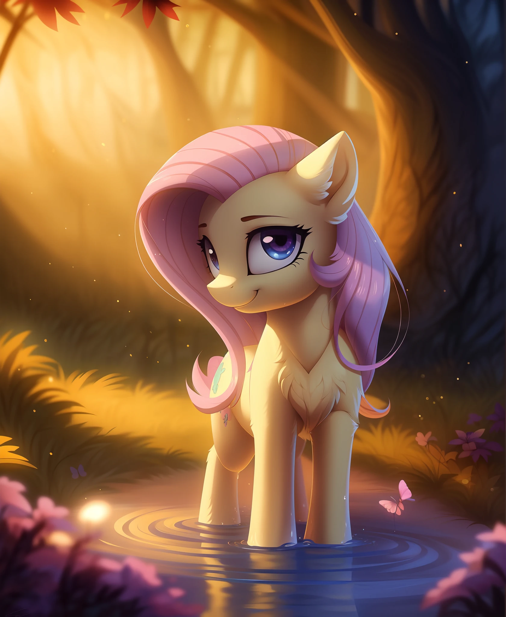 (derpibooru_p_95),pony,fluttershy,solo,wings,(masterpiece),8k,Smile,(best quality),forest background,High Definition,highres,embellishments,fireflies,triadic lighting, standing back view My vagina leaking sperm Butthole blushing