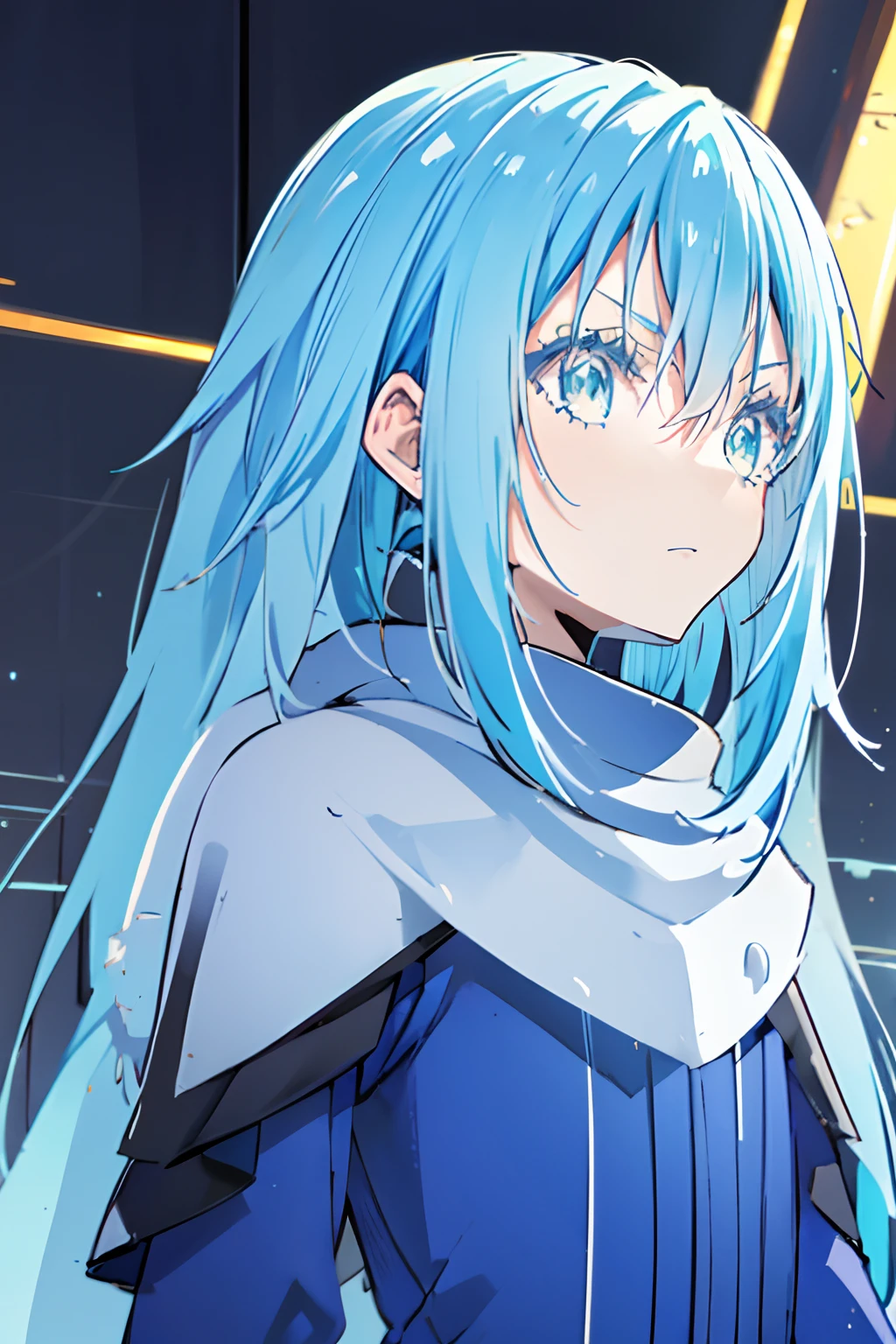 anime girl with blue hair and blue eyes in a dark room, anime moe artstyle, rimuru tempest, ufotable art style, reincarnated as a slime, badass anime 8 k, anime style 4 k, full face shot of rimuru tempest, an anime portrait of cirno, beautiful!!!, !!beautiful!!, glowing blue