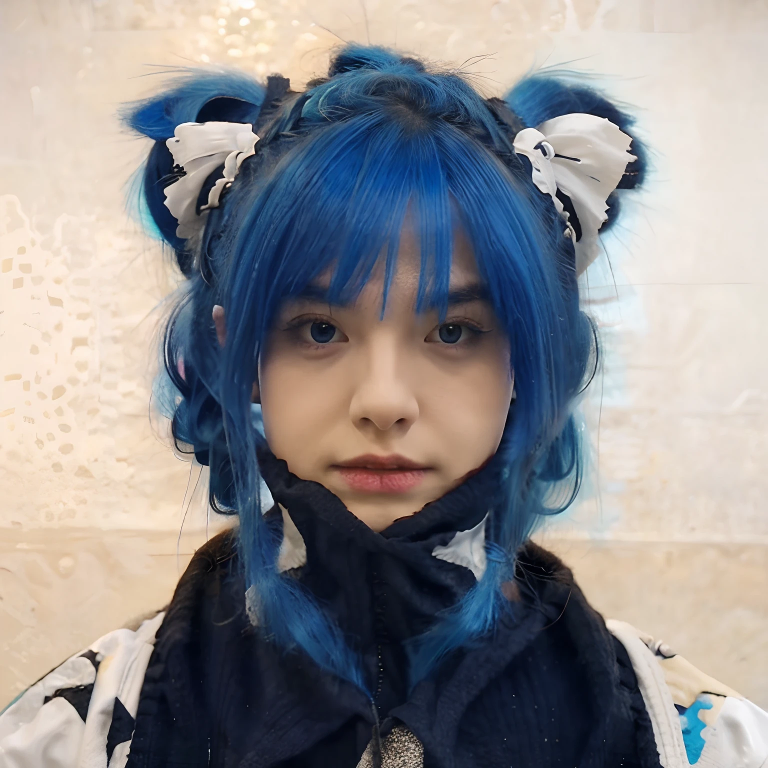 1 girl,Nevi blue hair,2 ponytail, realistic ultra detail