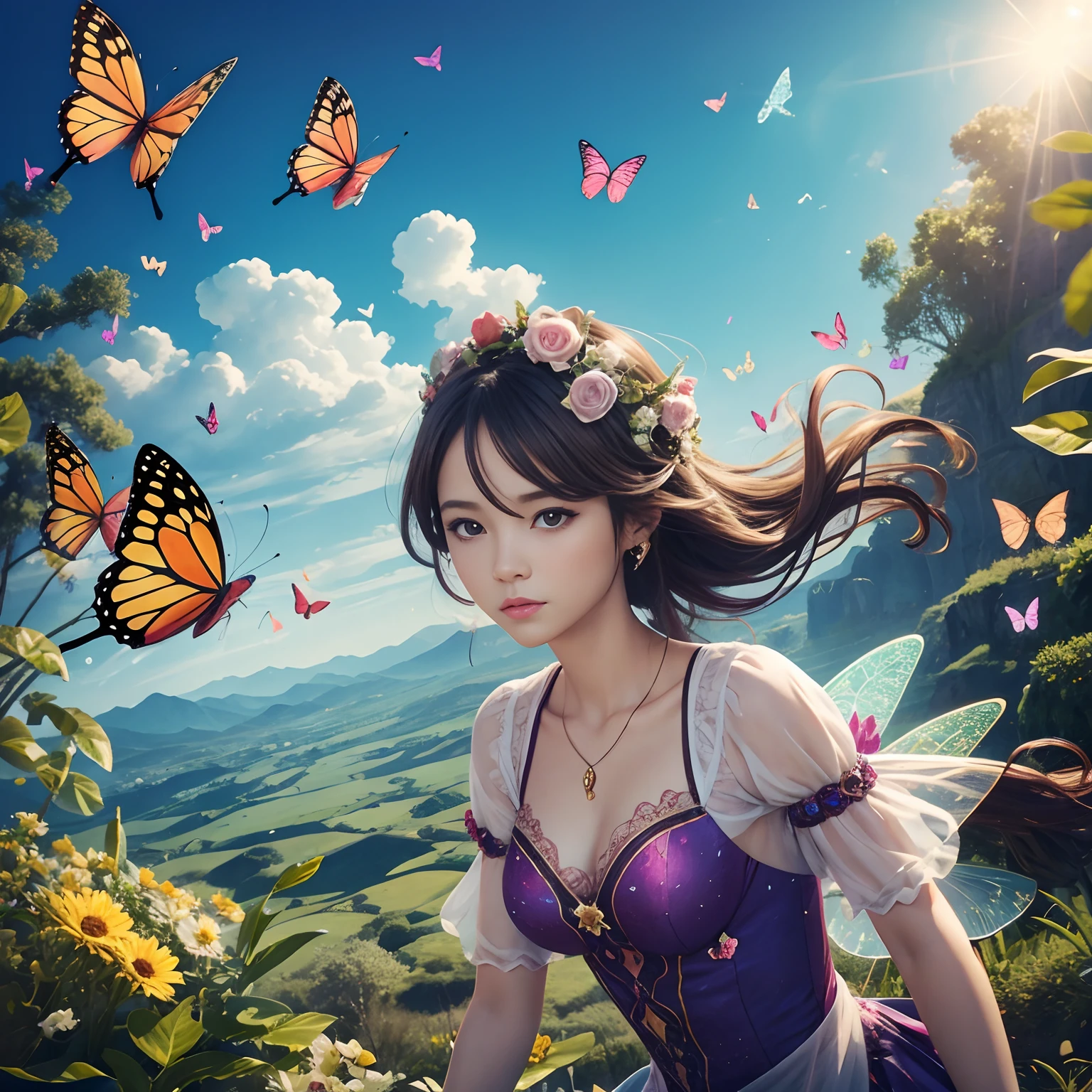 flying butterflies and female fairies