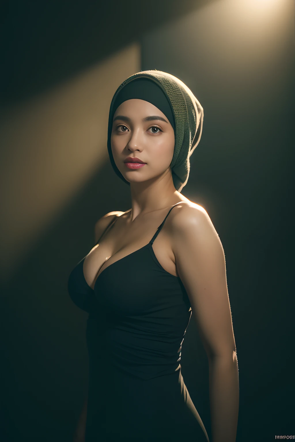 javanese, hijabi, cleavage, reflection light, chiaroscuro, depth of field, cinematic lighting, ray tracing, Sony FE GM, UHD, super detail, masterpiece, textured skin, high details, best quality, award winning，3D,hdr（HighDynamicRange）,Ray traching,NVIDIA RTX,Hyper-Resolution,Unreal 5,Subsurface scattering、PBR Texture、post-proces、Anisotropy Filtering、depth of fields、maximum definition and sharpness、Many-Layer Textures、Albedo e mapas Speculares、Surface coloring、Accurate simulation octane rendering of light-material interactions、Two-colored light、largeaperture、Low ISO、White balance、the rule of thirds、8K raw data