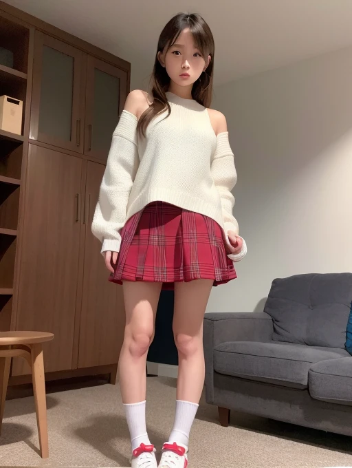((Best of the highest quality, 8k, Masterpiece: 1.3, raw photo)), Sharp focus: 1.2, (1 AESPA girl: 1.1), (Solo: 1.18), (realistic, photo-realistic:1.37), face focus, cute face, finely eyes, (Small breasts, flat chest, Thigh, full nude: 1.3), short messy hair, updo, terminal, airport, (Roll up the neat dress: 1.2), (Lift neat dress hem), (Lifting skirt while standing to show off under hair to us: 1.4), from behind,