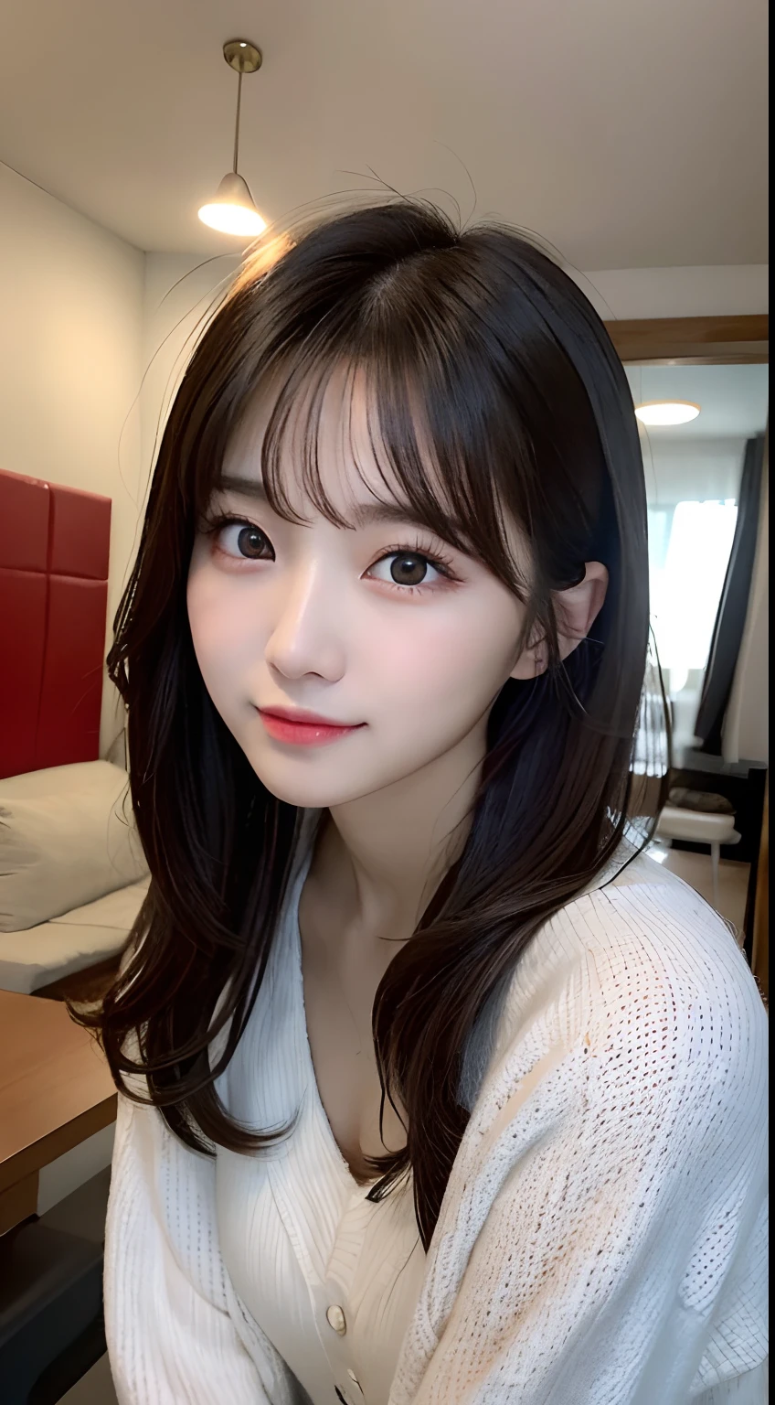 table top, highest quality, shape, Super detailed, finely, High resolution, 8k wallpaper, 完璧なダイナミックな構shape, beautiful and detailed eyes, classy and gorgeous winter dress,straight hair,,natural color lip,smile,20 year old girl、cute、Sexy looking at camera,Always blur the background,perfect and beautiful face,Take only the face,beautiful and detailed face、slim face and style、Big eyes、elegant face、beautiful and detailed face、KPOP idol face、japan idol face、Big eyes、Party venue on the top floor of a high-rise hotel、blur background、Take a full body photo