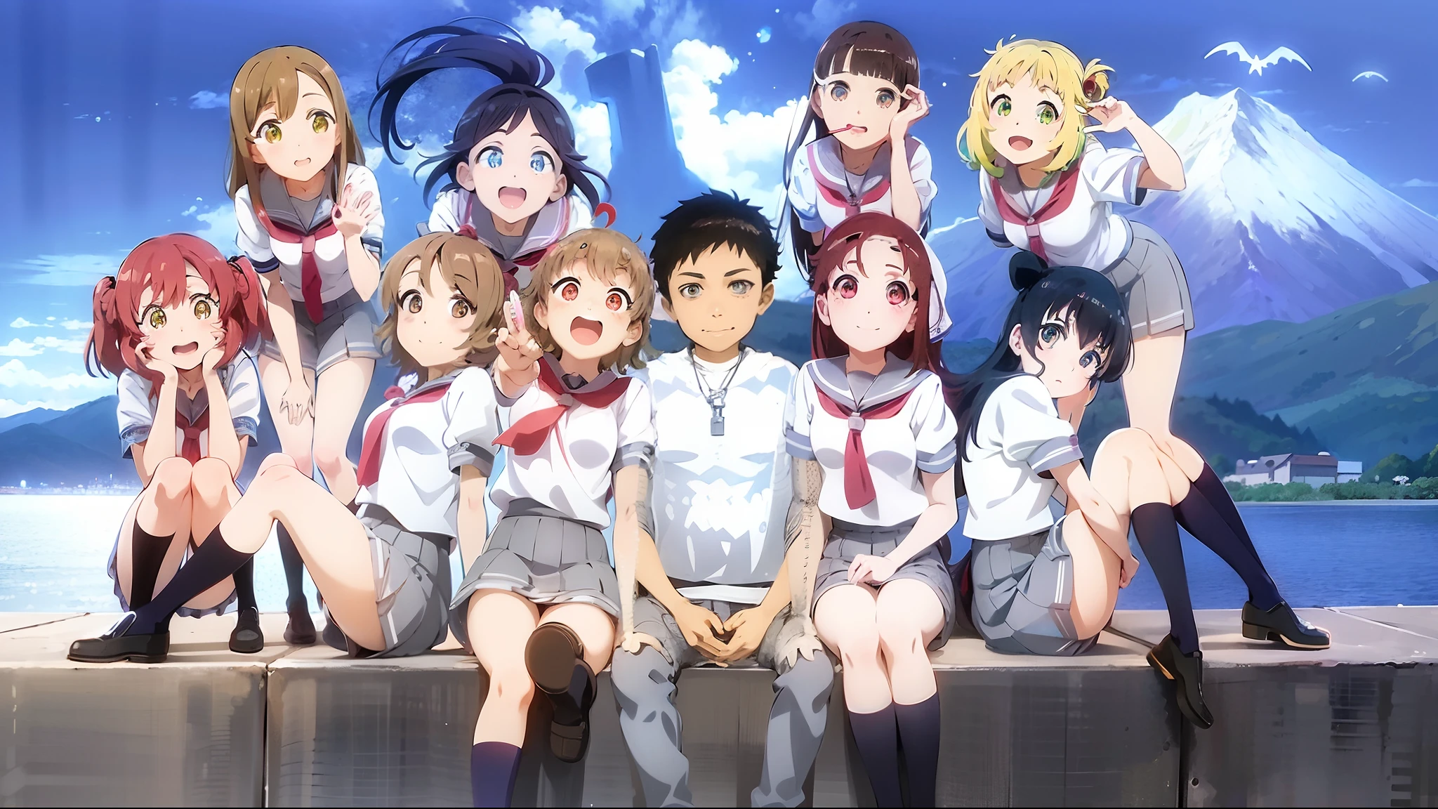 Nudist care worker comforts、Lots of naked elementary school boys who are sweet friends、surround each other's face、(((Laughter and joy)))、in group photograph、Group Selfies、Night Tent、
