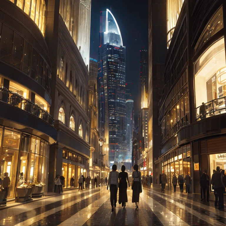 Create a realistic, full-body portrait of two women, one Eastern European with a short bob hairstyle and one Asian brunette, both in their 20s with standard body shapes. They are walking and shopping in a high-end Dubai mall, early in the morning. The women are dressed in black, classy evening dresses, adorned with Cartier, Rolex, and Birkin jewelry. Their faces are clearly visible, not blurry, with beautiful eyes and charming smiles. They are holding hands, looking modest, classy, and casual, not sexy. The scene captures the essence of luxury with intricate details like flowing dresses, designer bags, and a backdrop of elegant storefronts in an illustrative, soft light style. The image should be in sharp focus, with ultra-realistic details, vibrant colors, and a soft glow. The interior of the Dubai mall building should be clearly visible. The image should have a warm, dreamy light, and be of high quality with meticulous detail. The style should be simple, smooth, and clean, with highly detailed vector curves. The overall composition should be perfect and realistic.