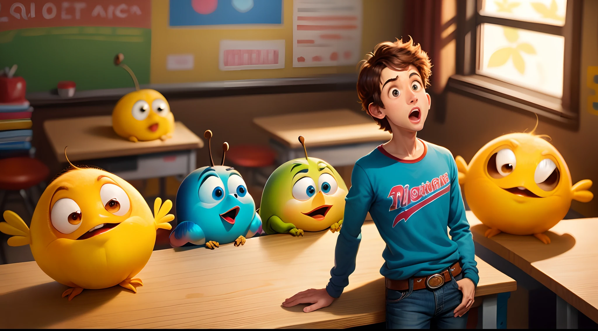 Personagem da pixar em uma sala de aula