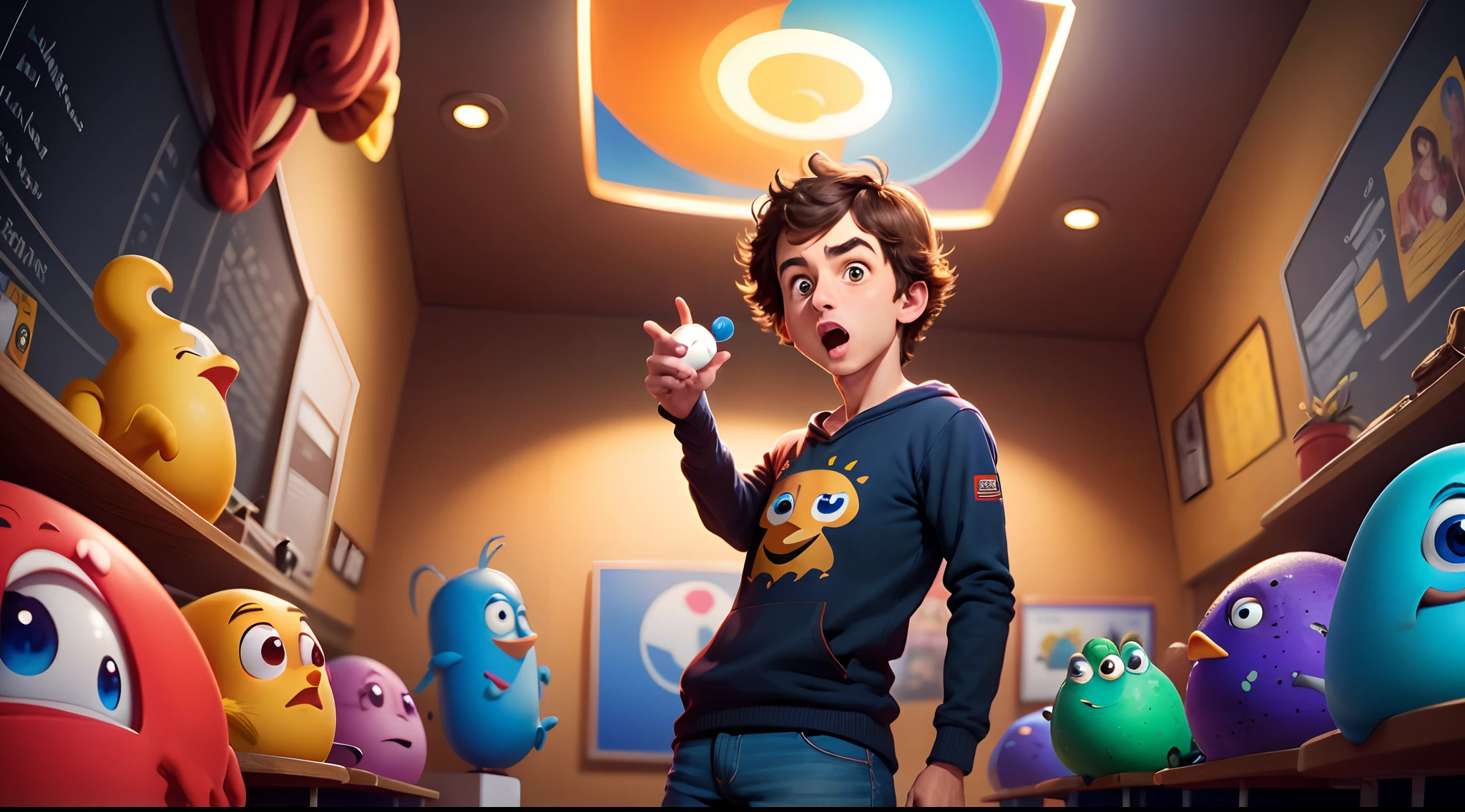 Personagem da pixar em uma sala de aula