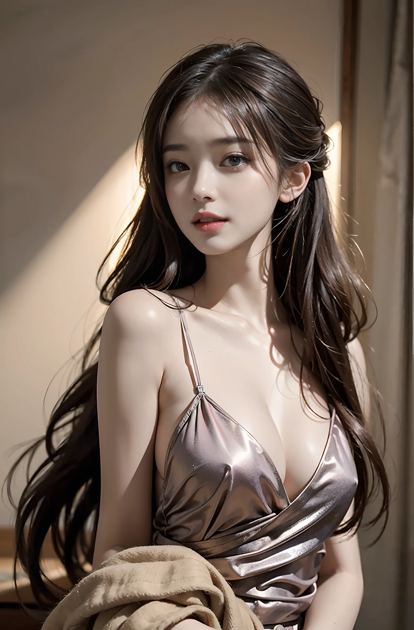top-quality、masterpiece、超A high resolution、(Realistic:1.4)、Raw photo、1 、ssmile、A sexy、lighting like a movie