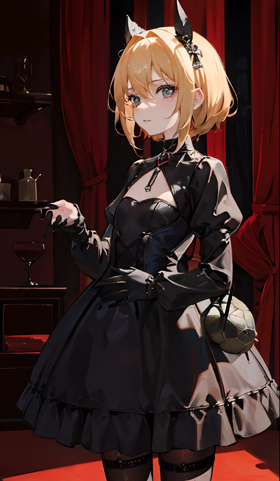 Perfect picture,,{Girl on a tortoise}{gothic dress}{Hedonism},{I enjoy},12-year-old girl,4K picture quality, Cinematic,,{Gamine},{small body and chest,,} a blond,cute little, perspiring