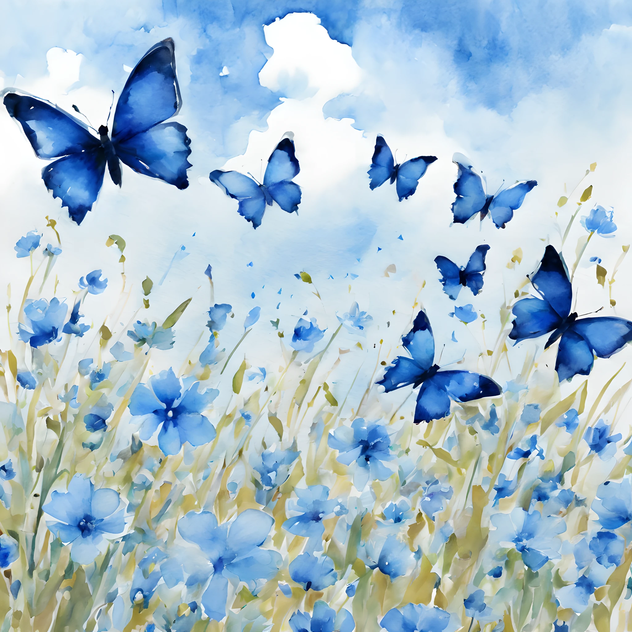 (butterfly:1.5),(butterfly theme:1.5), (ink and watercolor painting:1.5), (Tasteful:1.5), (ink and watercolor painting:1.5), (full color:1.5), 8k, 4k, (landscapes:1.5),(spring:1.5),(blue flower field:1.5), (blue theme:1.5), (blue btterfly:1.5), (blue sky:1.5), (blue field:1.5),(lots of flying blue_butterflies:1.5),(lots of playing blue_butterflies:1.5),(flying blue flower petals:1.5),(absurderes:1.5),(fantastic:1.5),(best quality:1.5),(masterpiece:1.5),