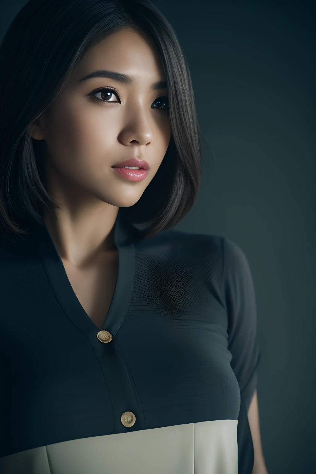 javanese, hijabi, cleavage, reflection light, chiaroscuro, depth of field, cinematic lighting, ray tracing, Sony FE GM, UHD, super detail, masterpiece, textured skin, high details, best quality, award winning,3D,hdr(HighDynamicRange),Ray traching,NVIDIA RTX,Hyper-Resolution,Unreal 5,Subsurface scattering、PBR Texture、post-proces、Anisotropy Filtering、depth of fields、maximum definition and sharpness、Many-Layer Textures、Albedo e mapas Speculares、Surface coloring、Accurate simulation octane rendering of light-material interactions、Two-colored light、largeaperture、Low ISO、White balance、the rule of thirds、8K raw data