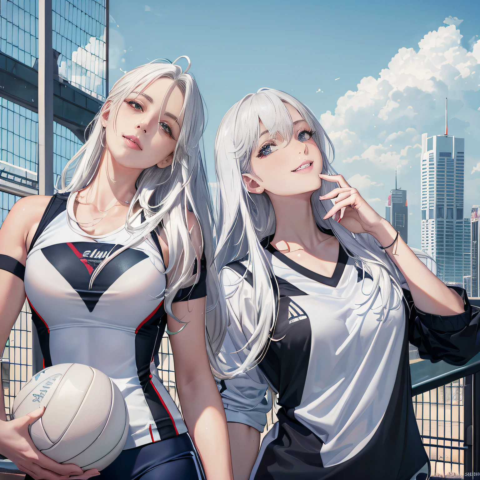 they are two girls sitting on a bench with tennis rackets, loish and ross tran, artwork in the style of guweiz, realistic anime 3 d style, kda and sam yang, two beautiful anime girls, anime realism style, realistic anime art style, ross tran and bayard wu, realistic anime artstyle, ross tran and ilya kuvshinov --auto