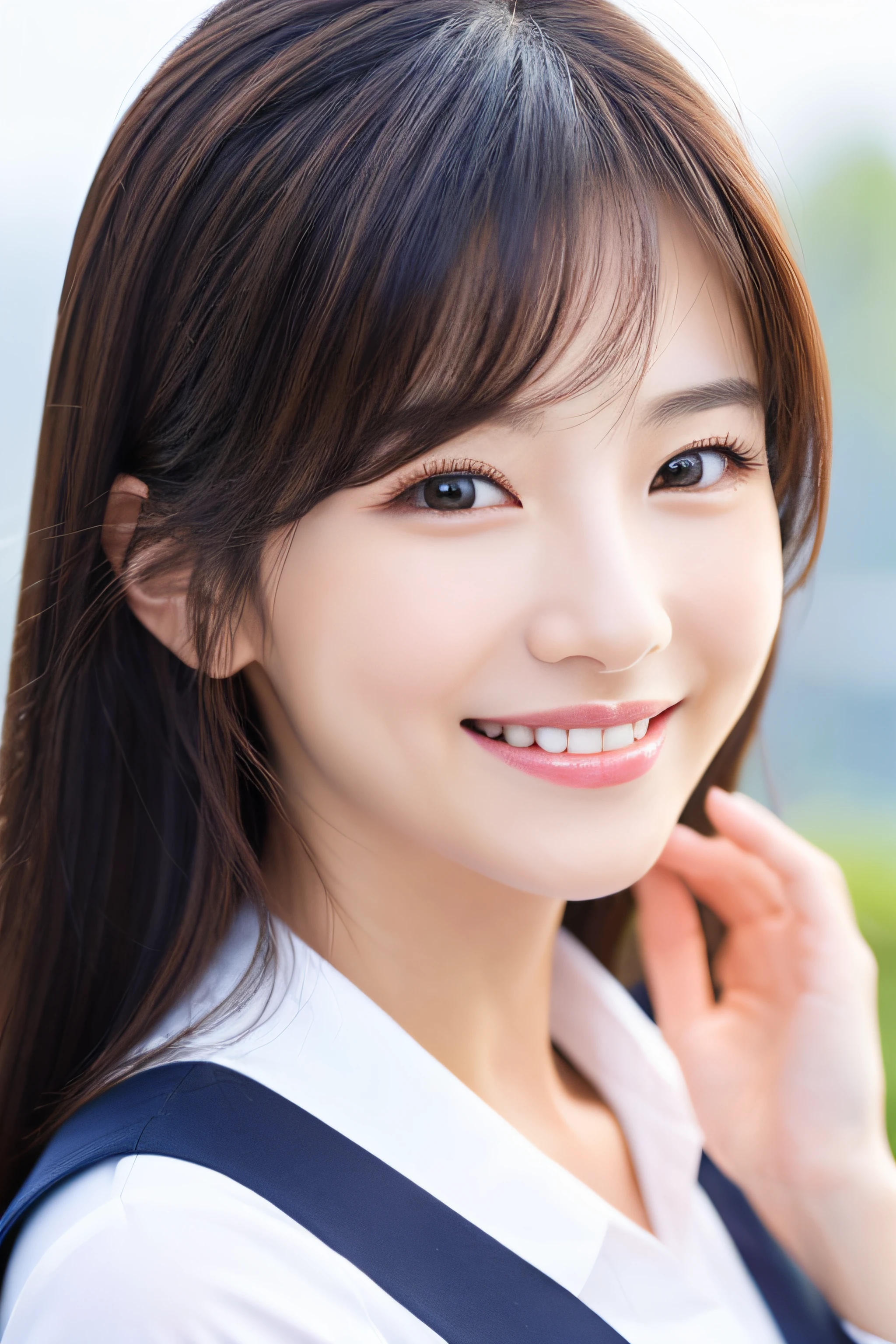 The face is a hostess、a secretary、hiquality、A hyper-realistic、healthy、Smiling expression、Slender perfect figure、Japan beauties、beautidful eyes、face perfect、Beautiful skin、portlate、Plain background
