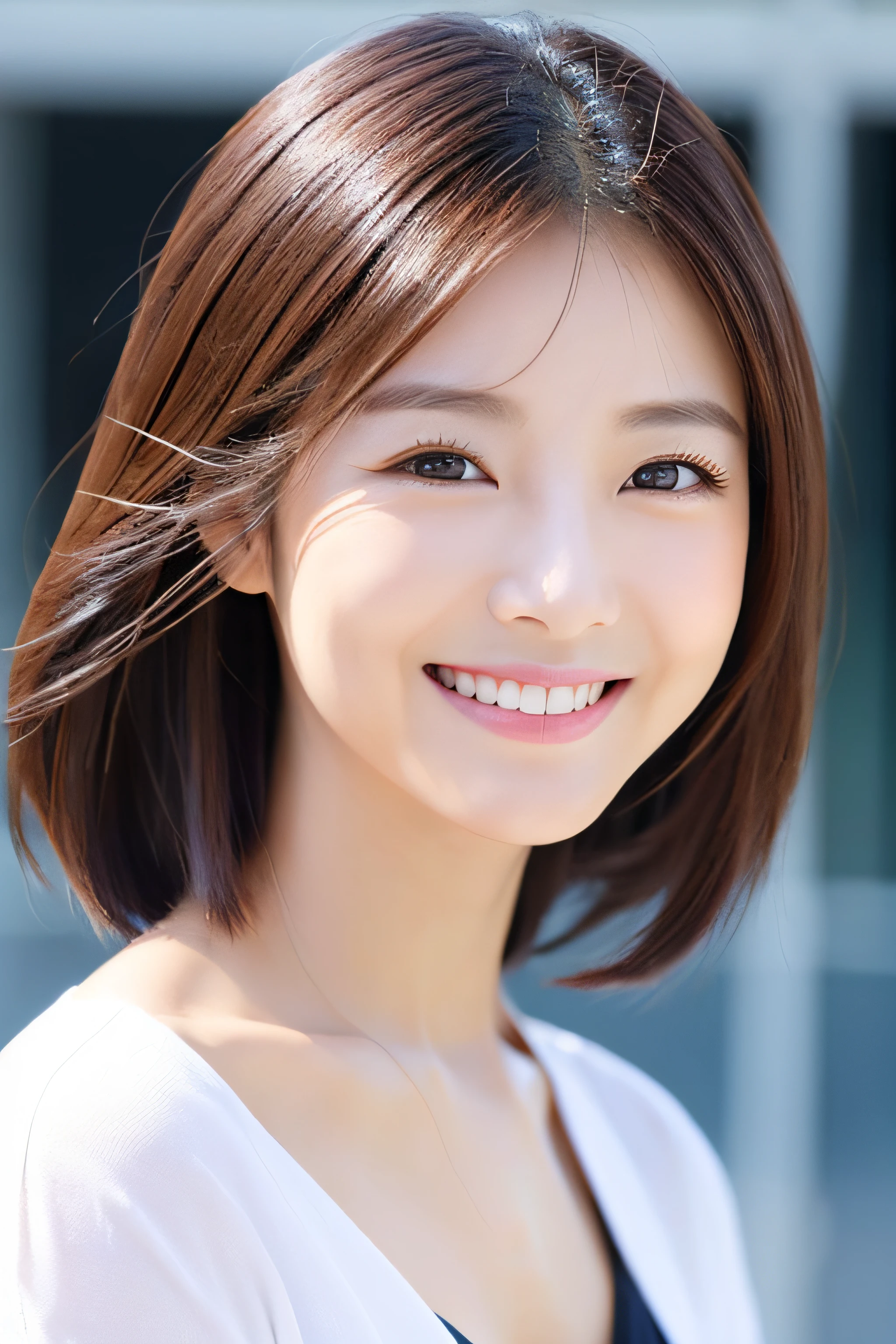 (japanes),(32years old), (Slender woman), (small tits),(Slender eyes),Narrow-eyed,Single eyelid,(nerdy),(Sober face),(She is short in stature),(She wears almost no makeup),Natural makeup,thin lipss,Smiling,The length of hair to the shoulders,Black hair,Bangs are as long as eyebrows, The forehead is hidden by bangs,(She is in a well-lit park),(She has small breasts), (((She wears a big navy blue t-shirt))), ((She wears a long skirt in beige)), (Photorealistic), (Ray tracing), (Sharp Focus), 鎖骨, (Detailed face), natural and realistic skin textures, Soft face, (((Cameltoe))),((perfect anatomia:1.4))
