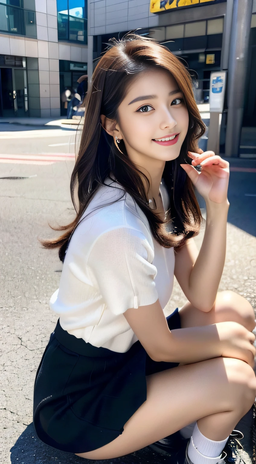 (((32K,very high res, high detailing, highly accurate,Maiden 1:1.5))),Raw photo & realistic atmosphere,beautiful dark blue eyes,Detailed mouth,Glossy lips,Detailed eyebrows,Soft white skin that shines with every detail,,Eyes drawn in detail、Very beautiful eyes with azure eyes,Detailed lips、Very beautiful face,Very well-formed face、Lifelike face,shiny beautiful lips,Beautiful eyebrows,Infinite reality,Best design,(Insanely cute Japan 16-year-old high school girl,,Beautifully shaped breasts,Very cute beautiful girl,Little Girl,Healthy body,Outstanding style:1.5),Best Natural Makeup,Japanese ido,Korean Idols,Young sensual idol,Moist eyes,Dark Beautiful Deep Eyes,Beautiful butt,beauty legs,,camel's foot,:1.3),超A high resolution、,Natural and realistic face,Back lighting,Pure eyes are too cute,(((photorealisim,Photograph the whole body))),,Reality Live Action,(Fashionable earrings,,a necklace,A bracelet,gyuru,Glossy nail art,American Street Winter Fashion,outer,Unique skirt,Leather shoes,Calm and fashionable girl,light brown hair,short-hair,独奏,Lori,little smiling,full body Esbian,Show full-body fashion,Sit up,Show me your leather shoes, Only beauty young cute 15 year old girl,15-year-old girl with beauty and charisma,Teenage fashion magazine shoot,K-POP hobbyist,Fashion that seems to be in Koreatown:1.7),Shin-Okubo's Koreatown