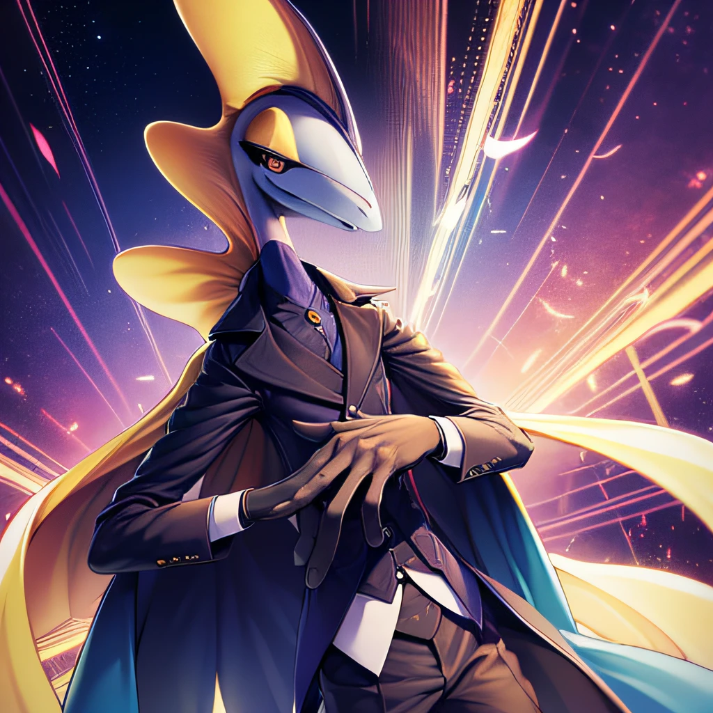 k hd , k hd ,mlp fanart, High-quality fanart , Solo, 1boys, Furry , Furry male , Adult , A gentleman's move , wear suit , Full-length portrait of Inteleon