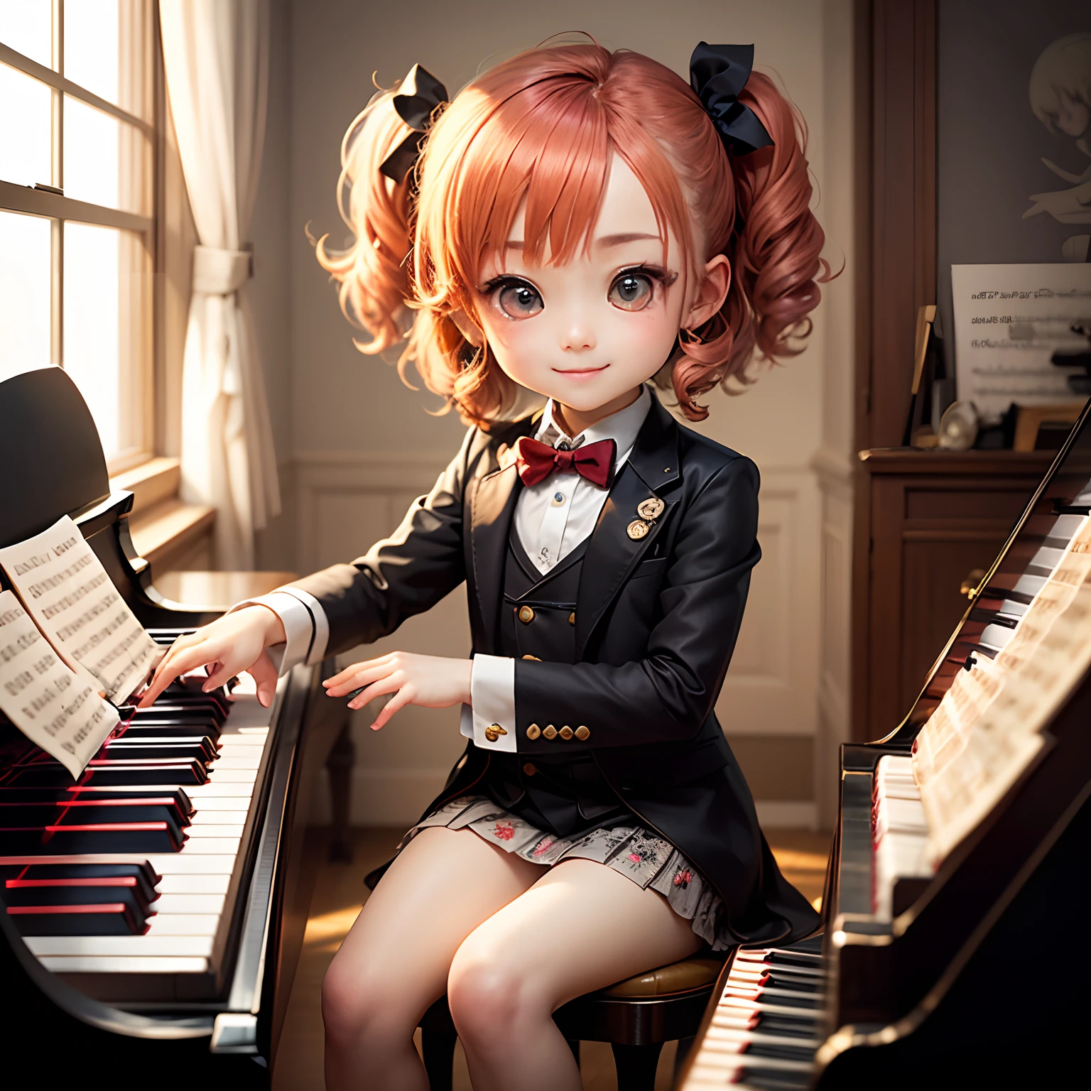 masterpiece、top-quality、ultra-detailliert、(Chibi Chara pianist:1.2)、tailcoat、(I have to play the piano:1.2)、Inside the Houses of Parliament、A smile、