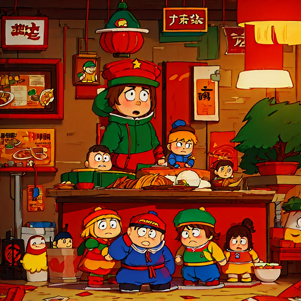 Family of Cartman out Chinese Restaurant, by Guillaume Parker, Fan Art