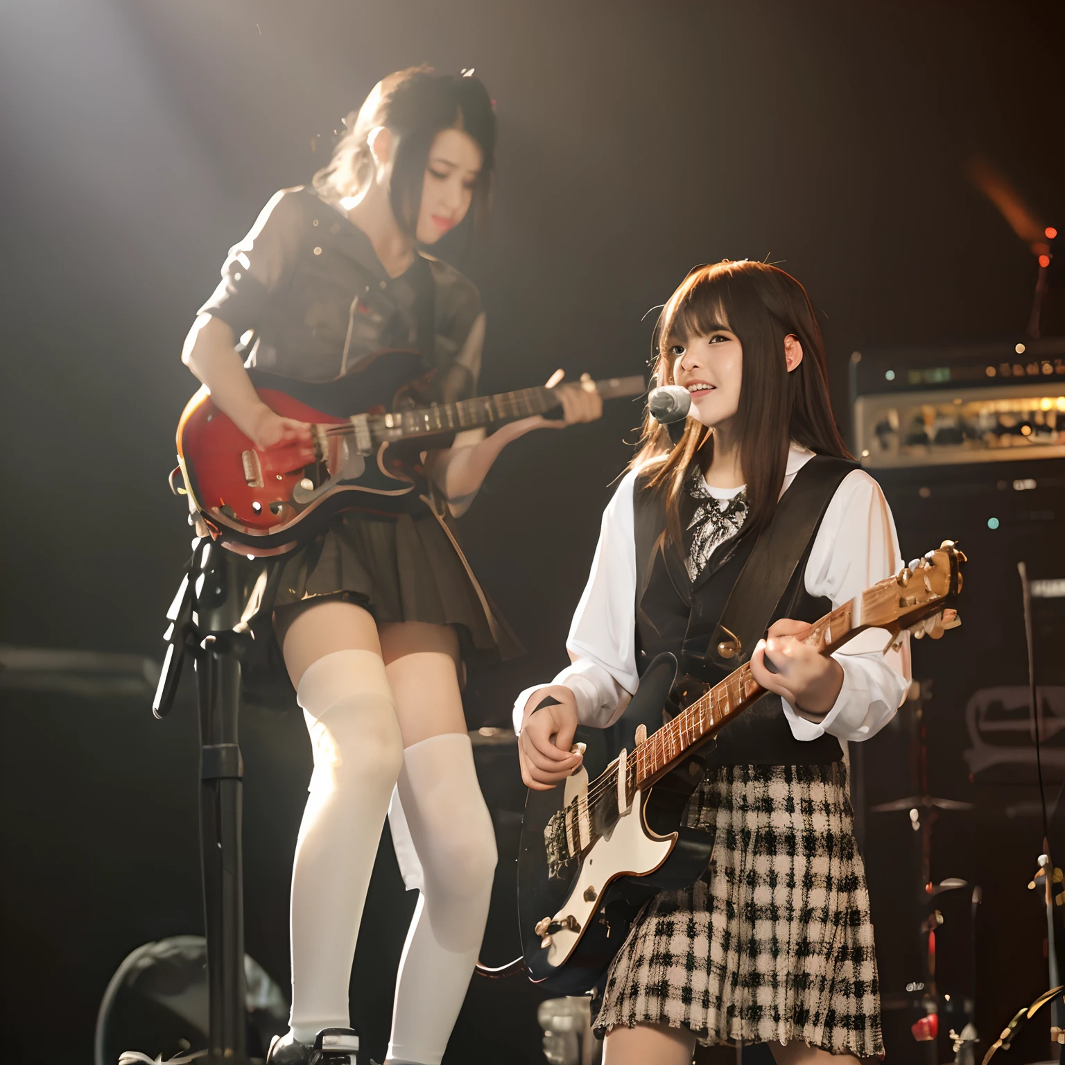 A girl dressed as a man and holding a guitar