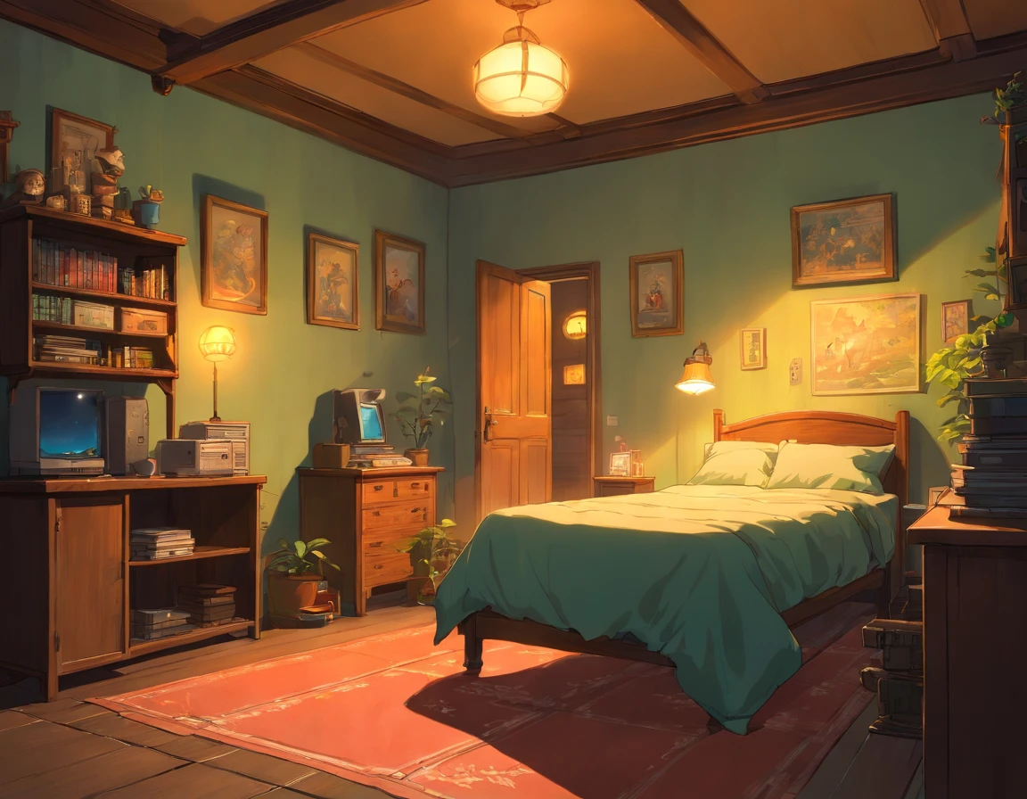 uarto mal iluminado, Quarto escuro, Quarto em Studio Ghibli, sala com pouca luz, quarto escuro, quarto fotorrealista, cena de pesadelo hiperrealista, pintura de um quarto, Quarto mal iluminado, fundo do quarto pessoal, dentro de um quarto, ghostly age room, arte conceitual escura fotorrealista, janela de noite, quarto mais moderno, computador gamer em cima da mesa
