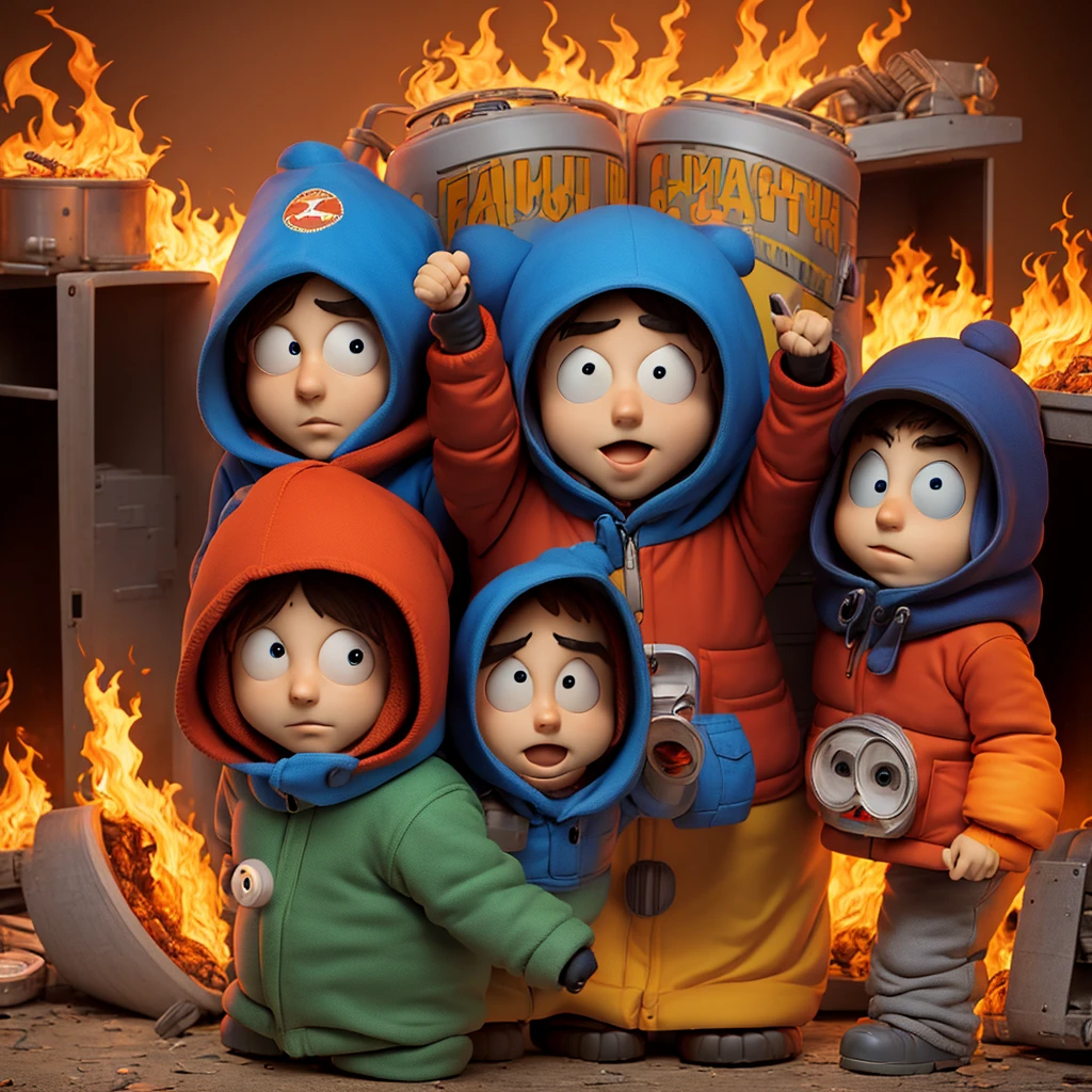 Film: Family of Cartman run out Chicago on Fire and Kenny McCormick, by Guillaume Parker and Peter Jian, Center by Peter Jian, Movie Poster on 2024