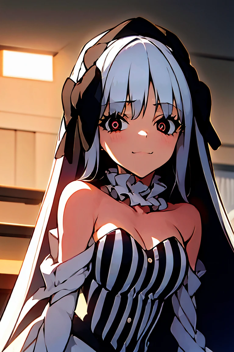 , beautiful girl, masterpiece, 最高品質, 8K anime,Surf the picture,illustration, 1 girl, bara, black shirt, White shirt, Fold the red ribbon on the chest...................., ,Precise, bestquality,shape: Height about 164 cm...................... There is a chest on CAP D....................... ,Red Eyes, Long straight eyebrows................., But some people....... ,anime ,White hair to the waist.,Researcher Kit,nighttime,moon light,Orange eyes,Torn shirt,Red Gem Earrings,Church Goddess