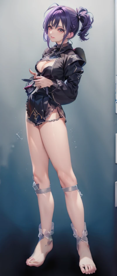 Beautiful paladin girl,Holding a shield,Purple hair big breasts,pigtails,Extremely beautiful,High Balance, Natural light, Lace,black in color,starrysky,Star decoration (Masterpiece, Highest quality),unreal-engine,Standing painting, angle of view,Tulle skirt,ssee-through,Over-the-knee blue stockings,Transparent tulle clothes
