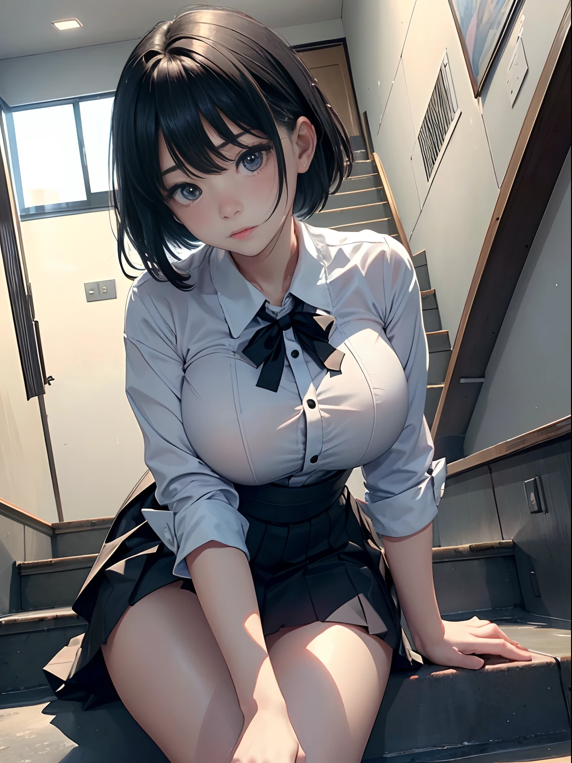 top-quality、Photorealsitic、8k、hight resolution、女の子 1 人、femele、(mideum breasts:1.8)、Beautie、s Office、Pubic hair is visible、Gray suit、No panties、Boldly pull up the skirt、At work、((Sit at a desk and open your legs wide))、Bend your knees and open your legs、slightly shorter hairstyle、stockings、Show the pubic area、The shape of the pubic area is clearly visible、Exposed