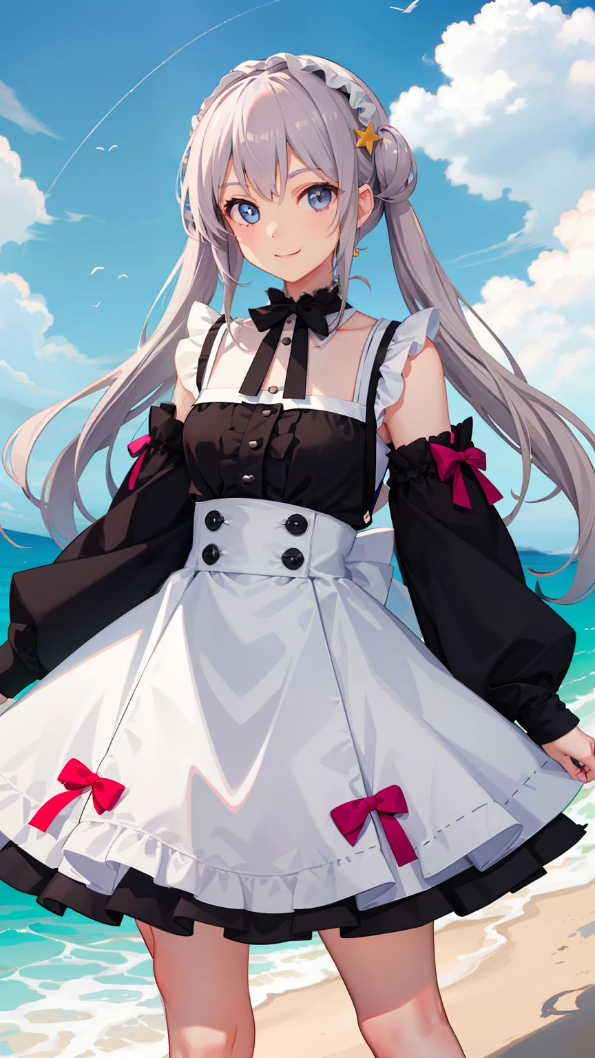 1girl in、imagem 4k、cute little、a smile、