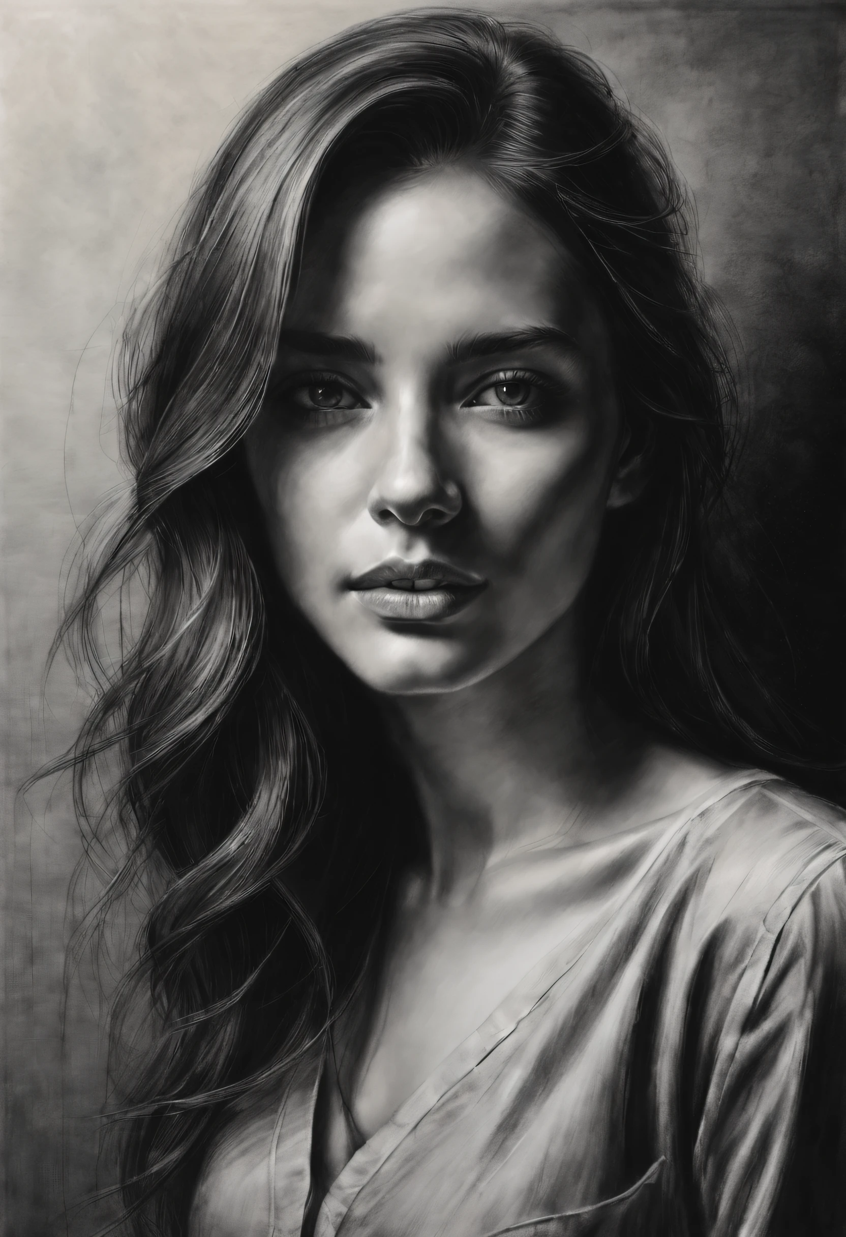 best quality,ultra-detailed,realistic sketch:1.5,charcoal,portrait,paper texture,detailed facial features,shading and highlights,dynamic composition,expressive strokes,contrast,highlights and shadows,black and white,emotion and expression,exquisite details,subtle textures,hand-drawn,precise lines,fine art,high-contrast,dramatic lighting,skilled craftsmanship,aesthetic appeal,polished finish,professionally executed